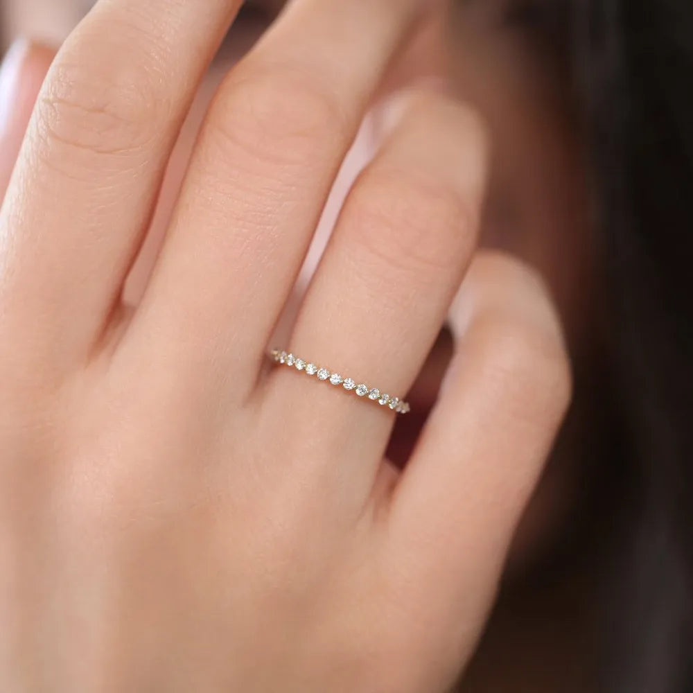 14K Solid Gold 0.30 CTW Round Diamond Single Shared Prong Wedding Ring