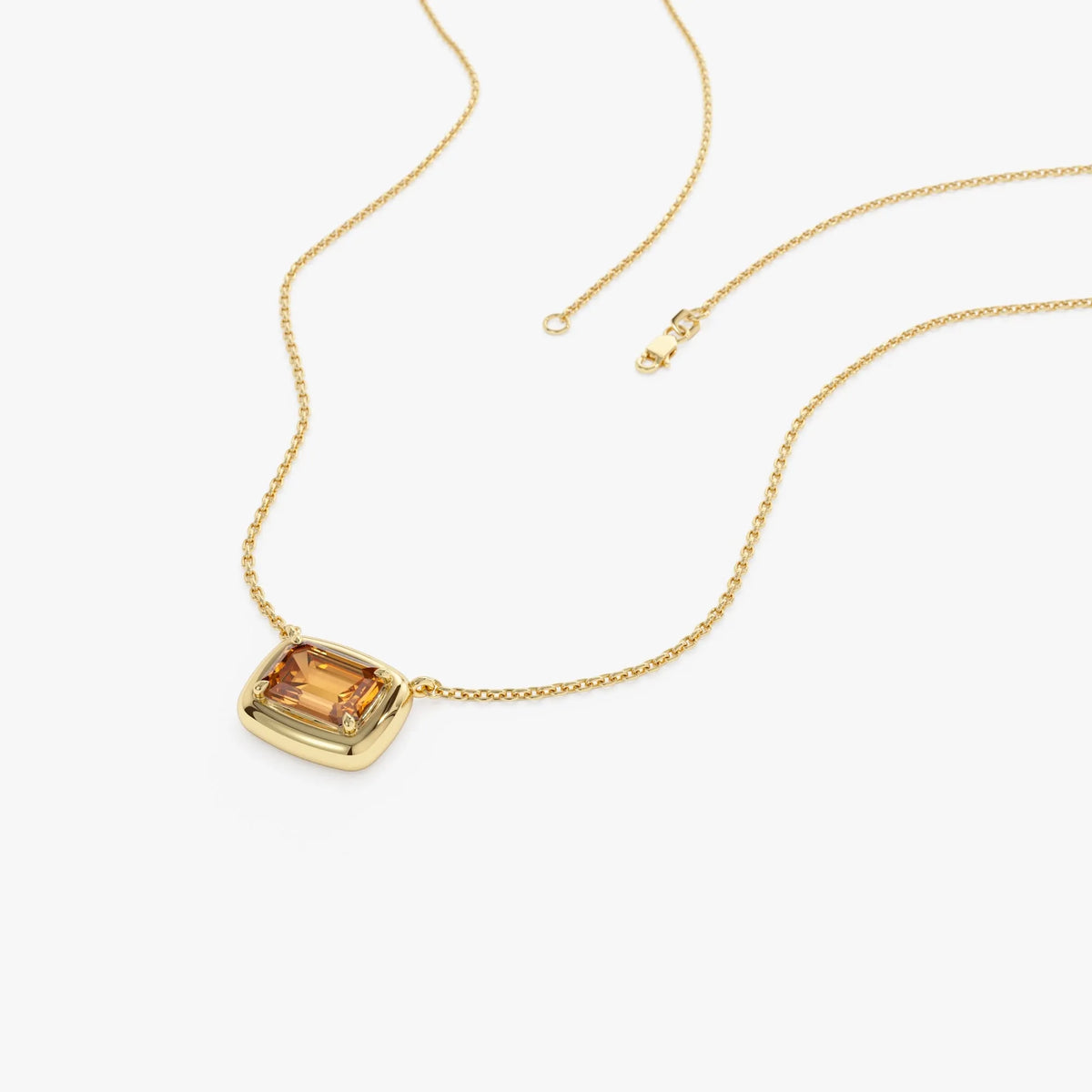 14k Solid Gold Citrine Emerald Cut Necklace 0.95 Carat Prong Setting