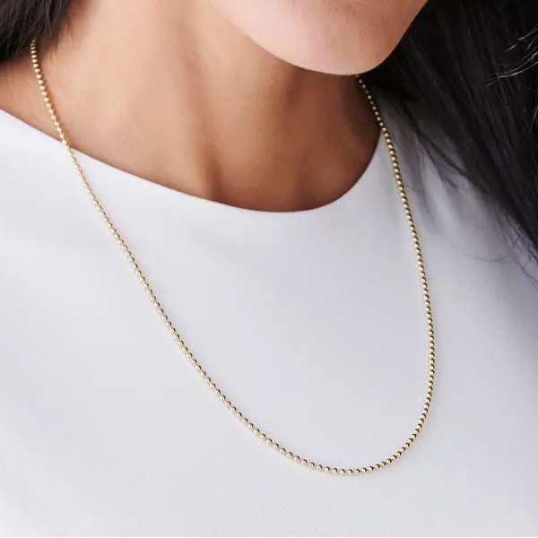 14k Solid Gold Round Bead Ball Chain Necklace