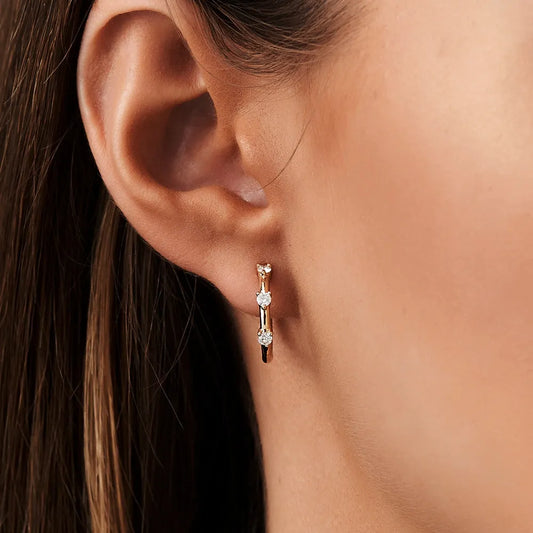 14k Gold Diamond Round Cut Prong Setting Hoop Earrings 0.32 ctw