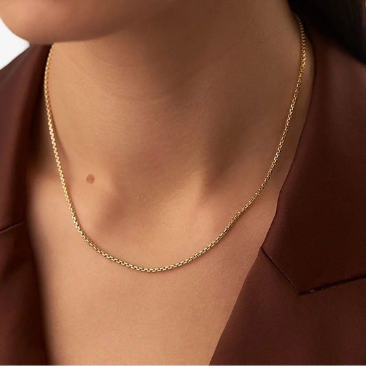 14k Solid Yellow Gold Box Chain Link Necklace