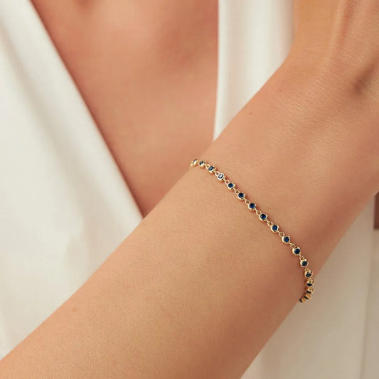 14k Gold 0.78ctw Round Sapphire Bezel Set Tennis Bracelet