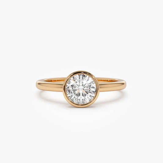 14k Gold Lab Grown Diamond Round Bezel Setting Engagement Ring 0.75 to 1.50 ctw
