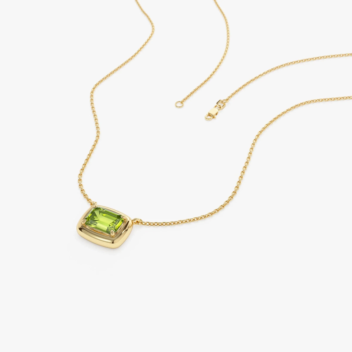14k Solid Gold Peridot Emerald Cut Necklace 1.00 Carat Prong Setting