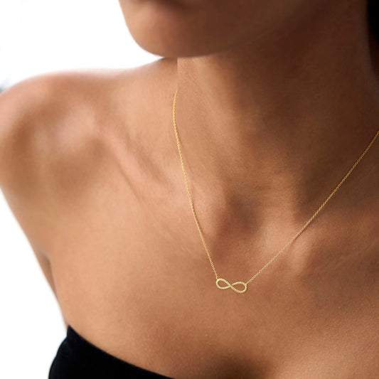 14k Solid Gold Twist Rope Infinity Pendant Necklace