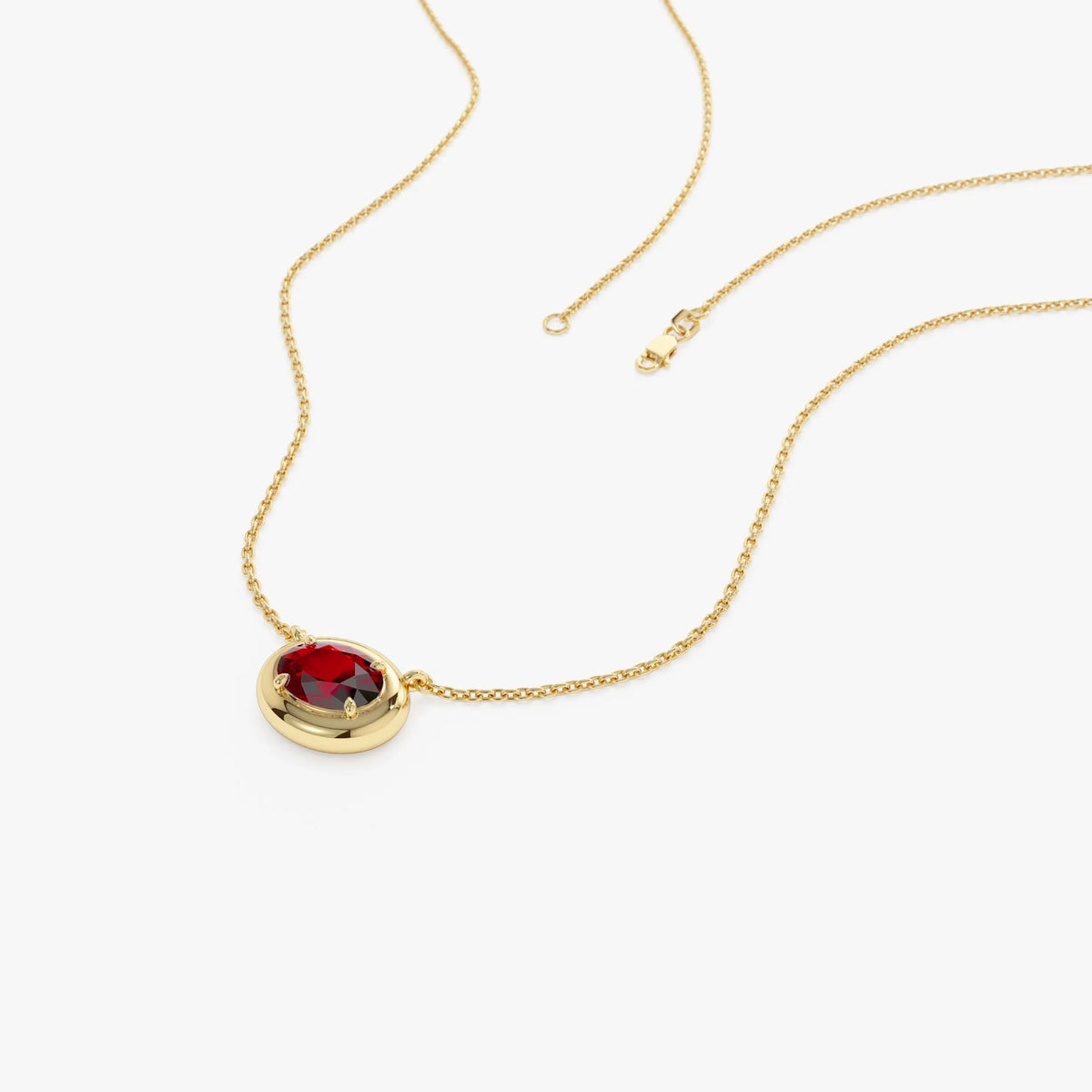 14k Solid Gold Garnet Oval Necklace 0.95 Carat Prong Setting