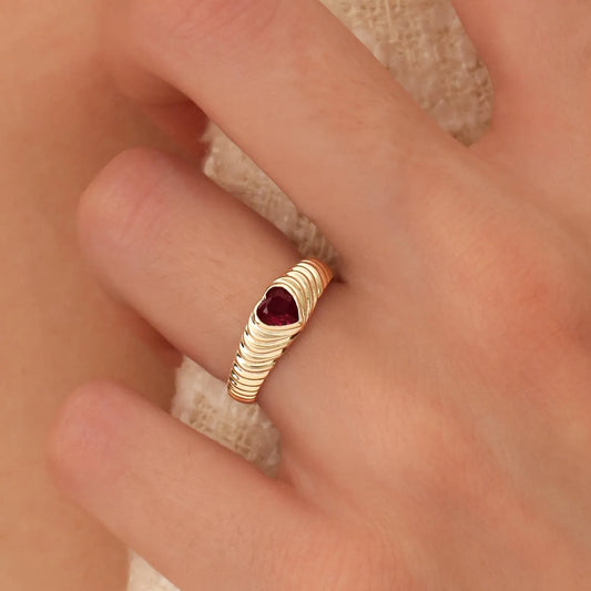 14K Solid Gold Heart Shape Garnet 0.40 Carat Beveled Ring