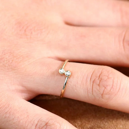 14K Gold Round Diamond Bezel Set Yin Yang Bypass Ring 0.06 CTW