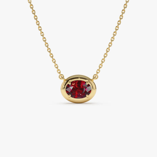 14k Solid Gold Garnet Oval Necklace 0.95 Carat Prong Setting