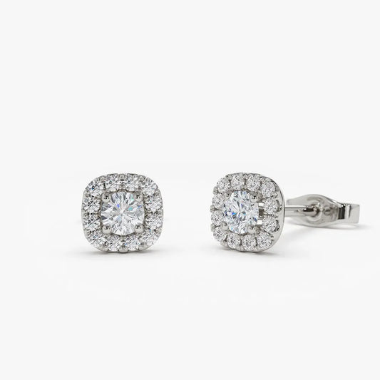 14k Gold Diamond Round Cut Halo Setting Stud Earrings 0.50 ctw