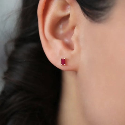 14K Gold Baguette Cut Ruby Prong Setting Stud Earrings 0.50ctw