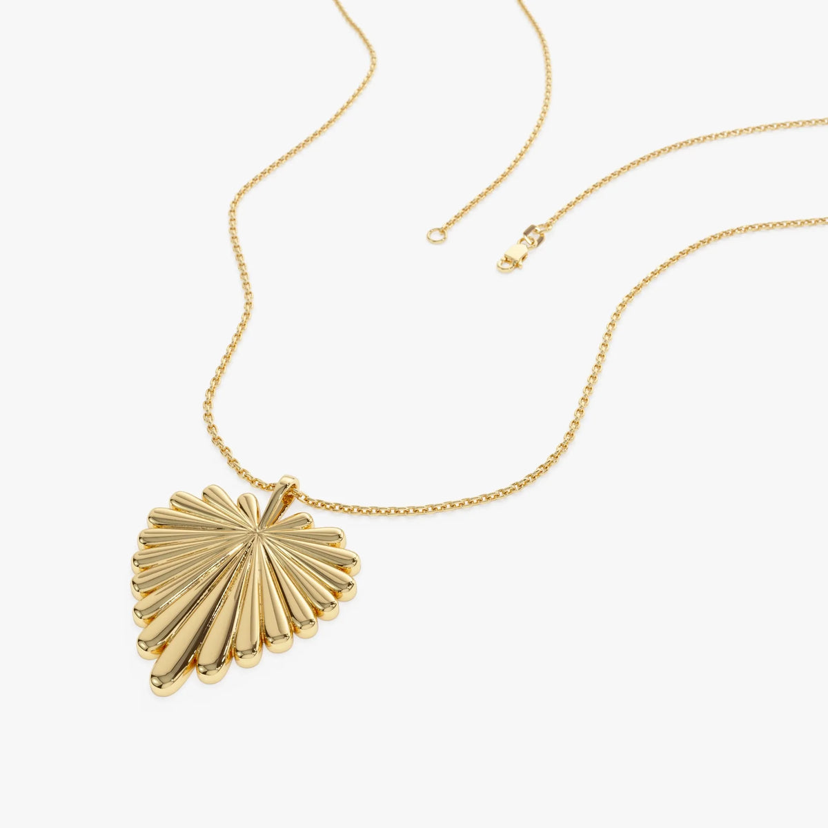 14k Solid Gold Sunburst Heart Pendant Necklace