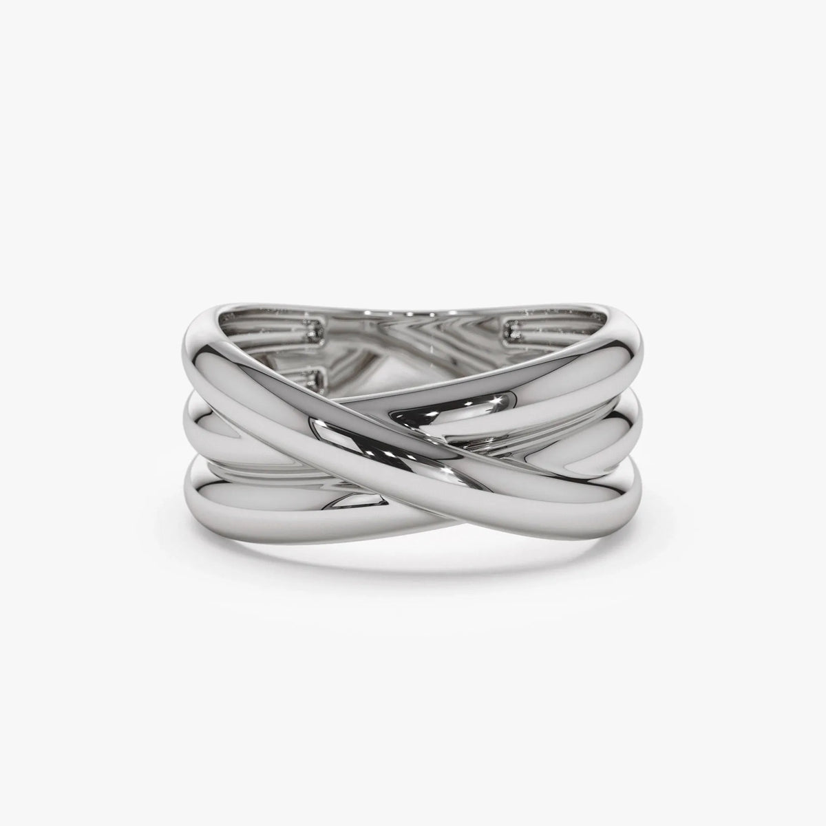 14k Solid Gold Multi Strand Crossover Wide Band Statement Ring