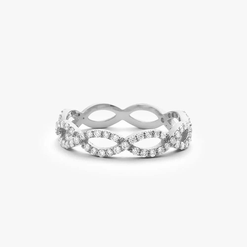 14K White Gold Round Diamond Infinity Intertwined Micro Pave Ring 0.52ctw