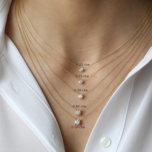 14K Solid Gold Round Diamond Solitaire Necklace 4 Prong Setting 0.50ctw
