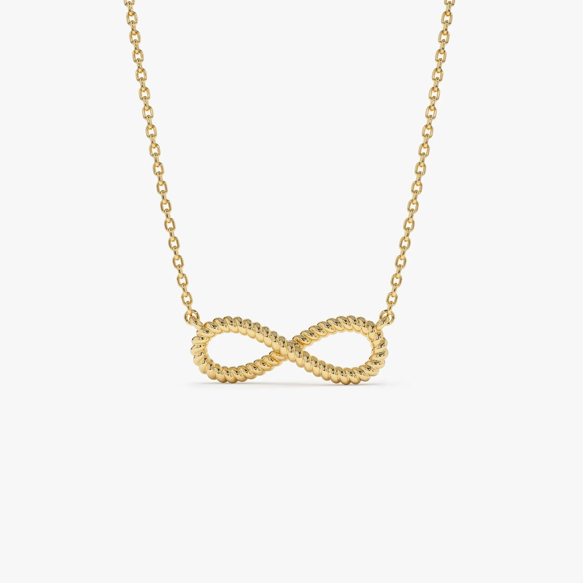 14k Solid Gold Twist Rope Infinity Pendant Necklace