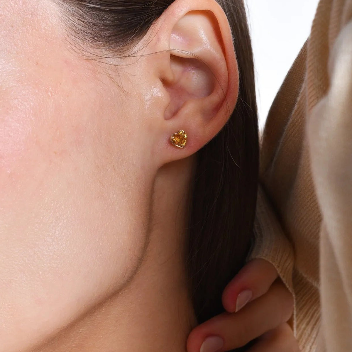 14K Solid Gold Heart Shaped Citrine Stud Earrings 0.80ctw