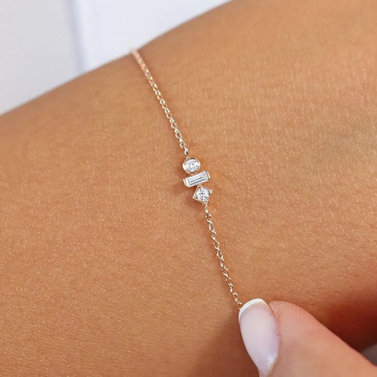 14K Solid Gold Baguette and Round Diamond Bracelet Bezel and Channel Setting 0.15 Carat