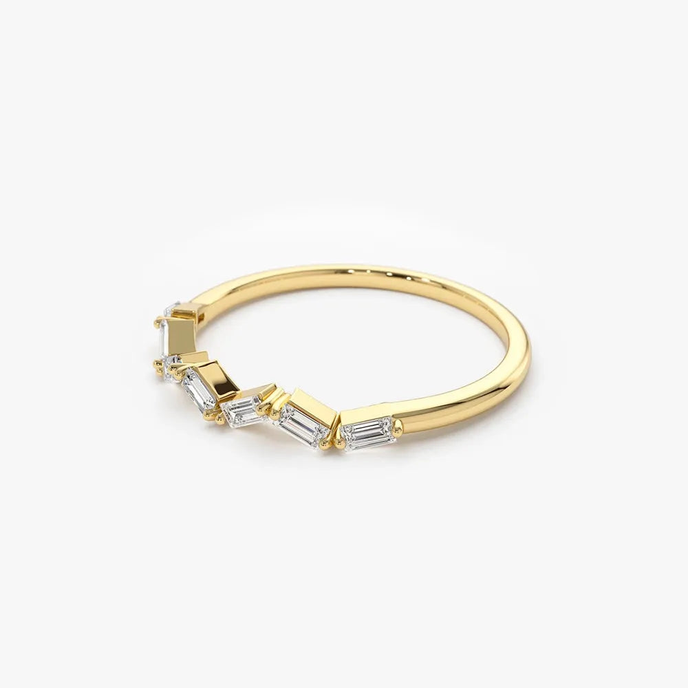 14K Gold Diamond Baguette Slanted Stacking Ring 0.23 Carat