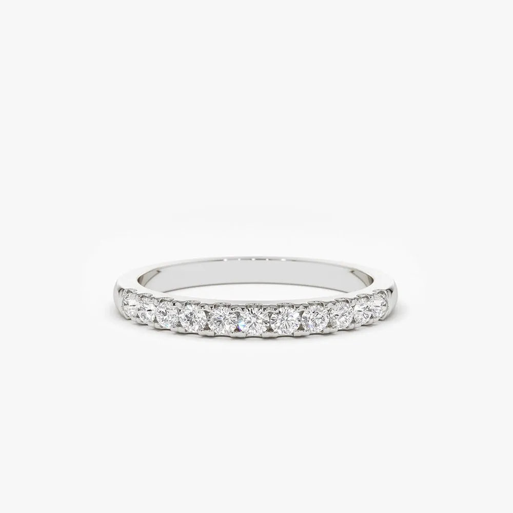 14K Gold Round Diamond 11 Stone Micro Pave Wedding Band 0.33 Carat