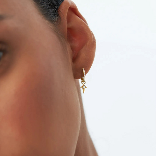 14k Gold Diamond North Star Hoop Earring Charm 0.03 ctw