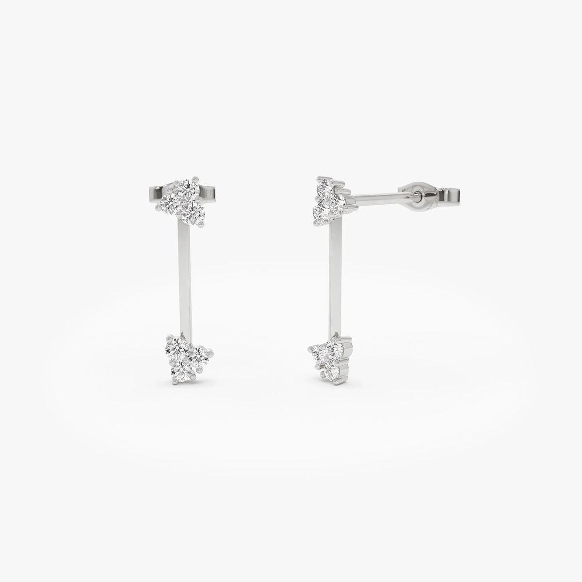 14k Gold Diamond Round Cut Vertical Bar Earrings 0.30 ctw