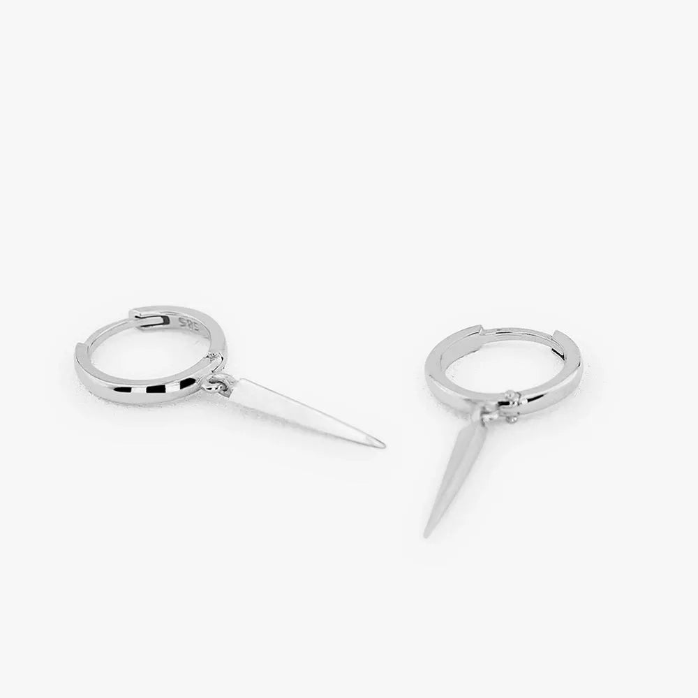 14k Gold Single Spike Drop Hoop Earrings Edgy Fashion Style