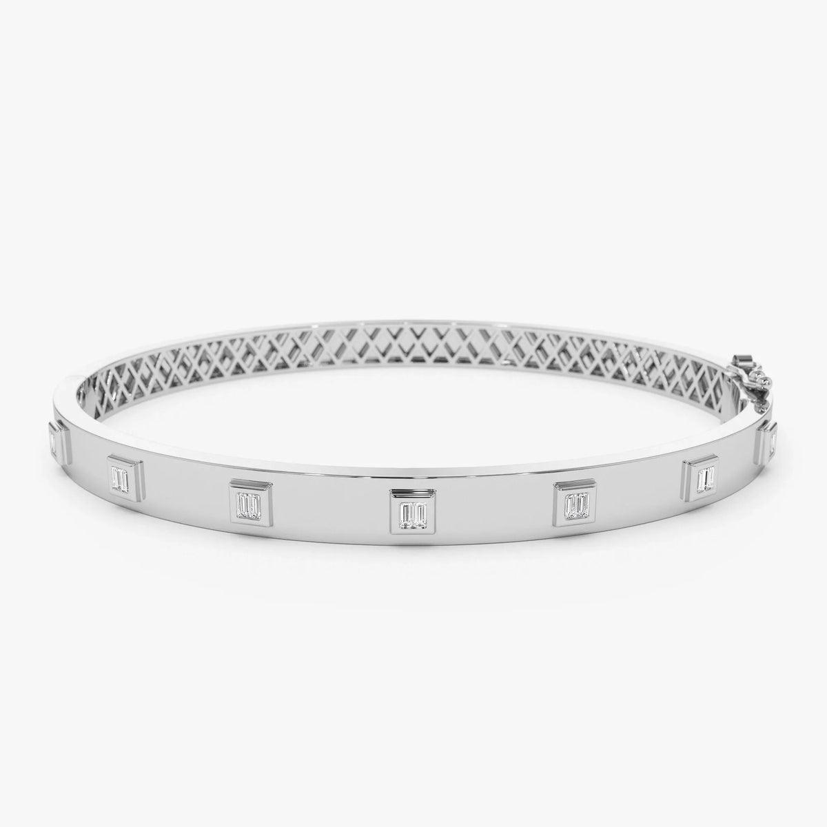 14K Solid Gold 0.20 CTW Baguette Diamond Bezel Set Statement Bangle