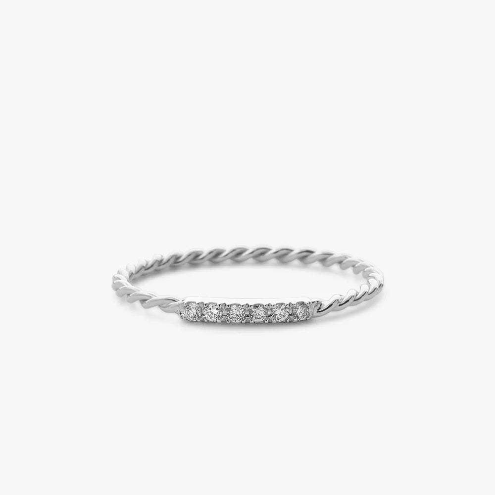 14K Gold Round Diamond Micro Pave Twisted Rope Stacking Wedding Band
