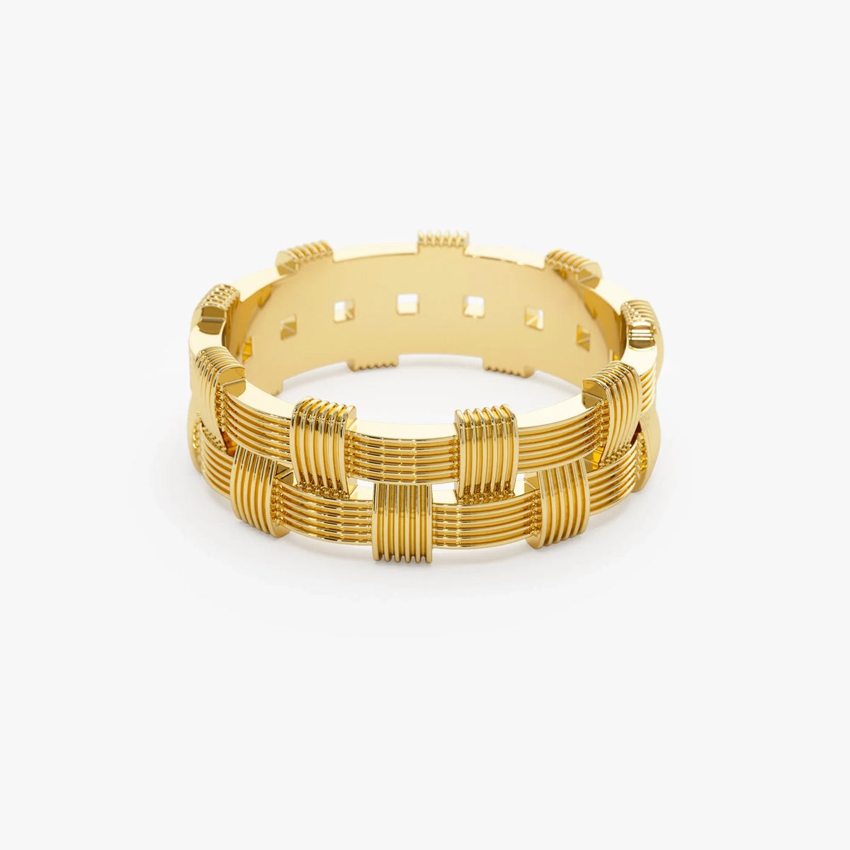 14k Solid Gold Ribbed Woven Stackable Band Ring