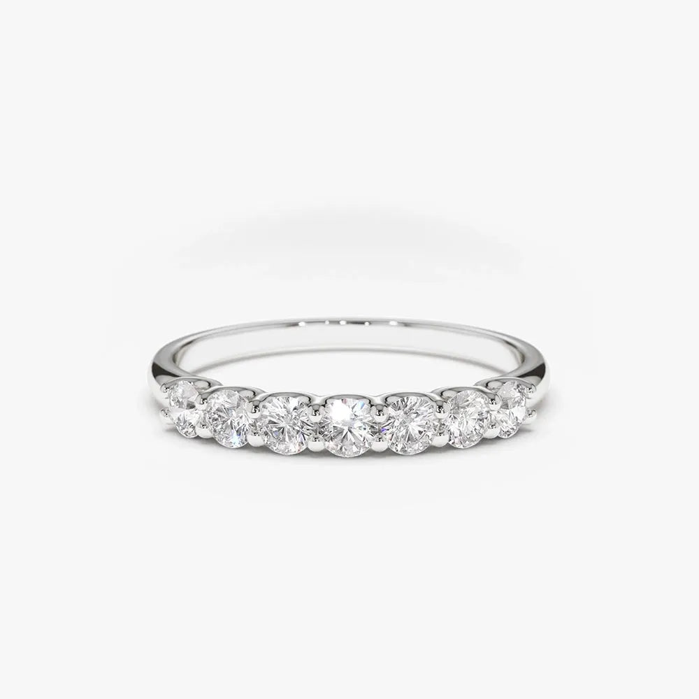 14k Gold 0.45 CTW Round Diamond 7 Stone U-Shaped Wedding Band