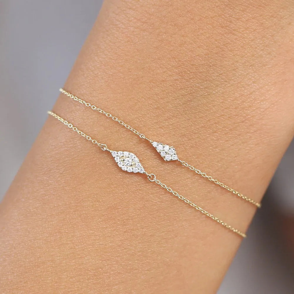 14K Solid Gold 0.10 CTW Round Diamond Pave Cluster Bracelet