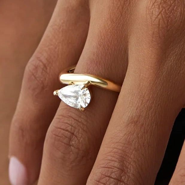 14k Gold 1.55 ctw Lab Grown Diamond Pear Shaped Wave Engagement Ring