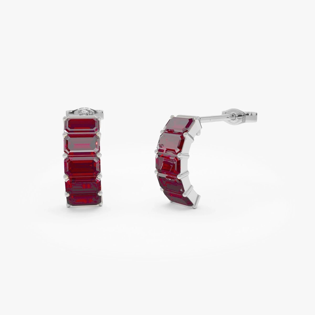 14K Solid Gold Octagon Cut Garnet Hoop Earrings 3.80ctw