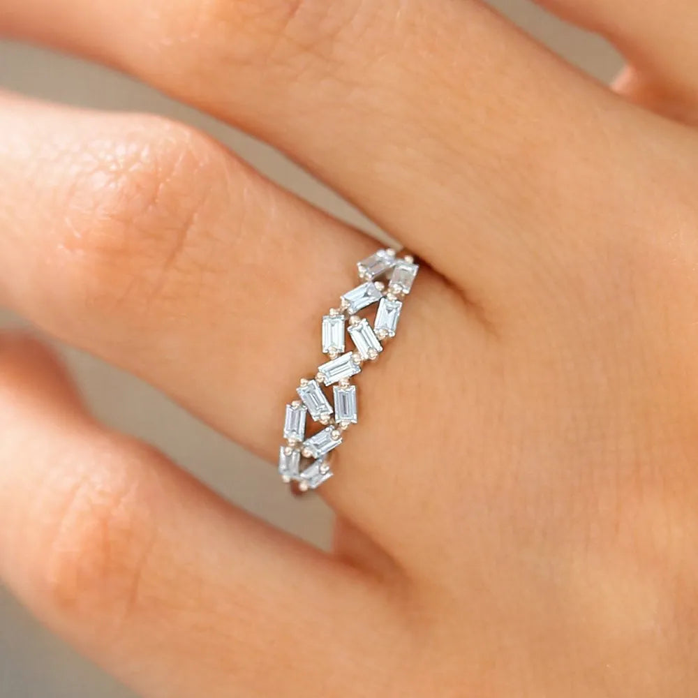 14K Gold Baguette Diamond Stackable Cluster Ring 0.27 Carat