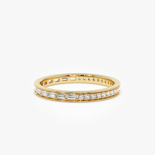 14k Gold Diamond Round and Baguette 0.45ctw Micro Pave Eternity Band