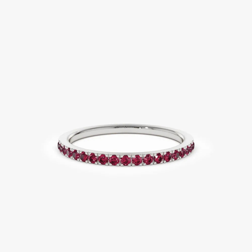 14k Gold Ruby Round Cut Half Eternity Pave Ring 0.30 ctw