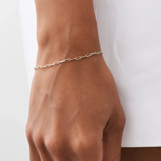 14K Solid Gold Tiny Paper Clip Link Chain Bracelet