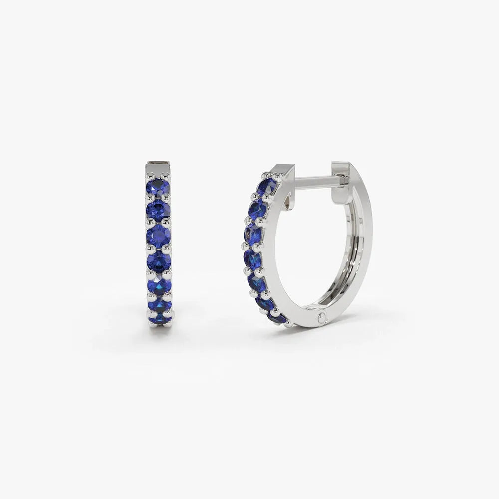 14k Gold Sapphire Round Cut Huggie Hoop Earrings 0.28 ctw