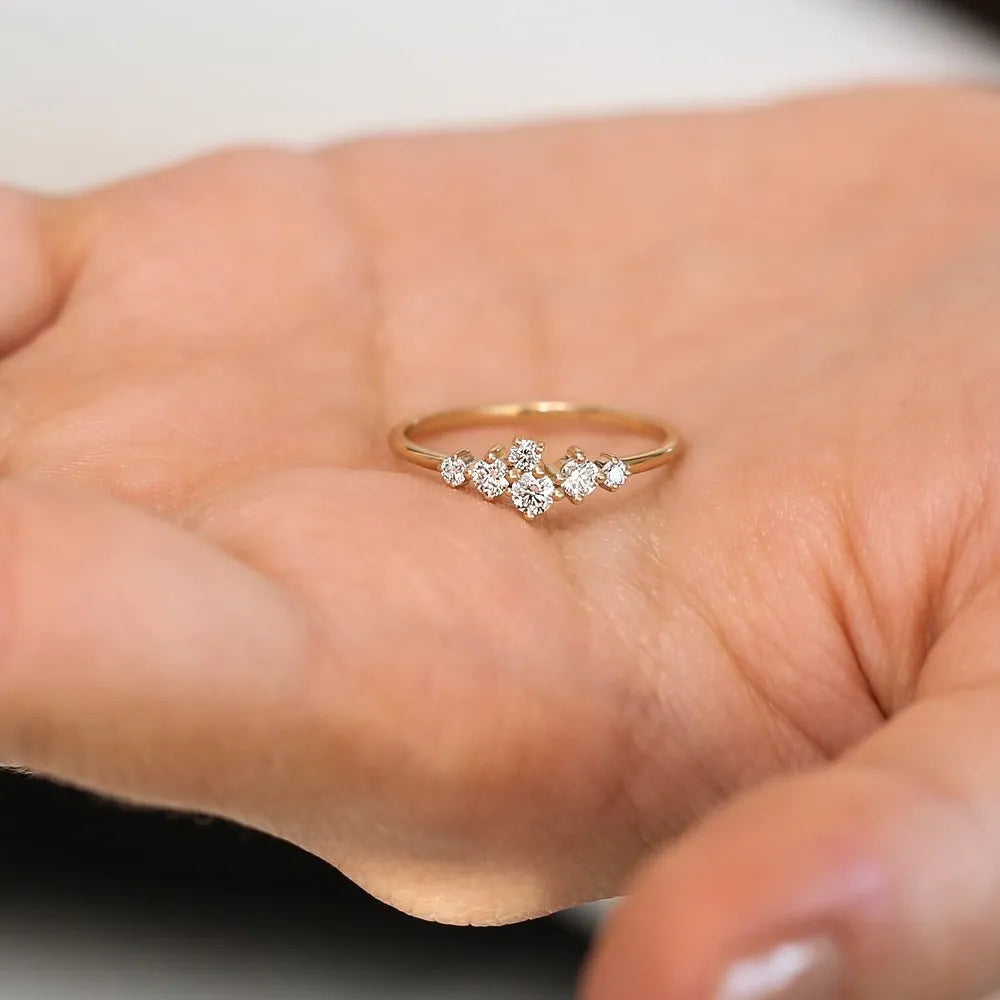 14K Gold Round Diamond 0.45 Ctw Large Cluster Ring