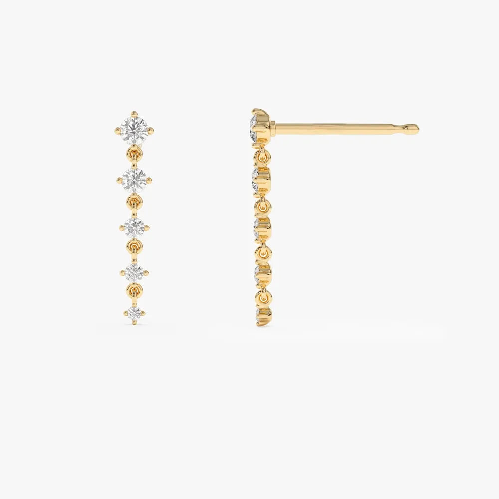 14k Gold Diamond Round Cut Dangling 4 Prong Drop Earrings 0.50 ctw