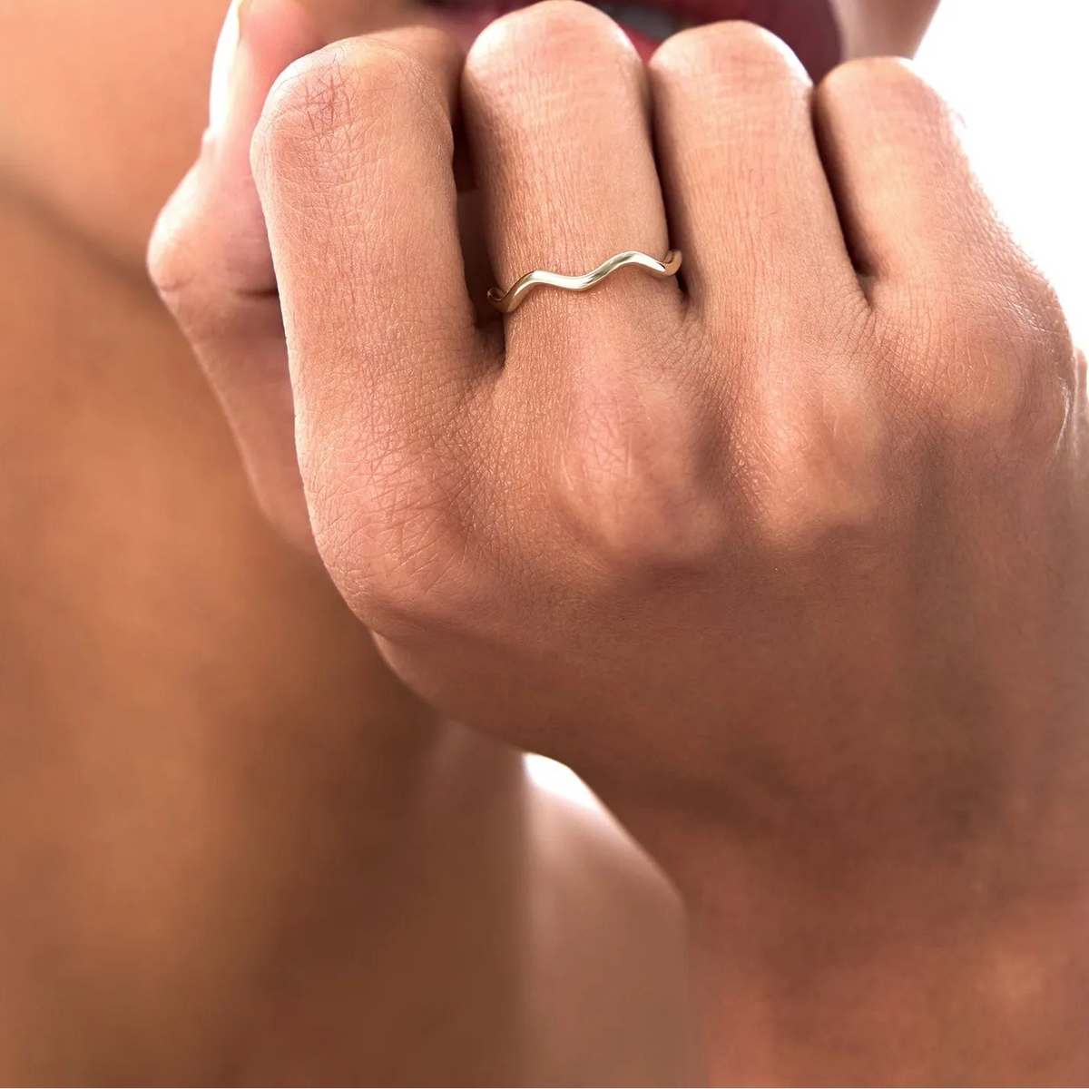 14k Solid Gold Minimalist Wave Stackable Band Ring