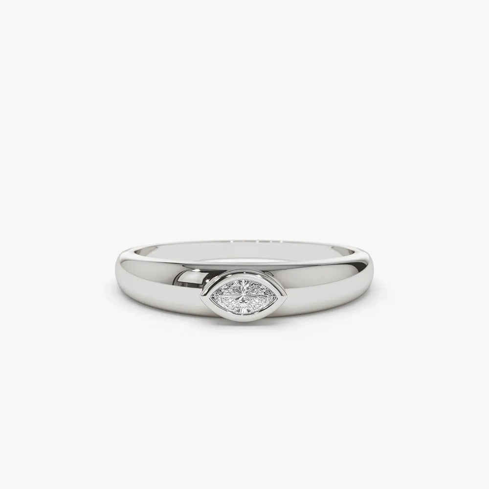 14k Gold Marquise Diamond Solitaire Ring Dome Bezel Setting 0.15 Carat