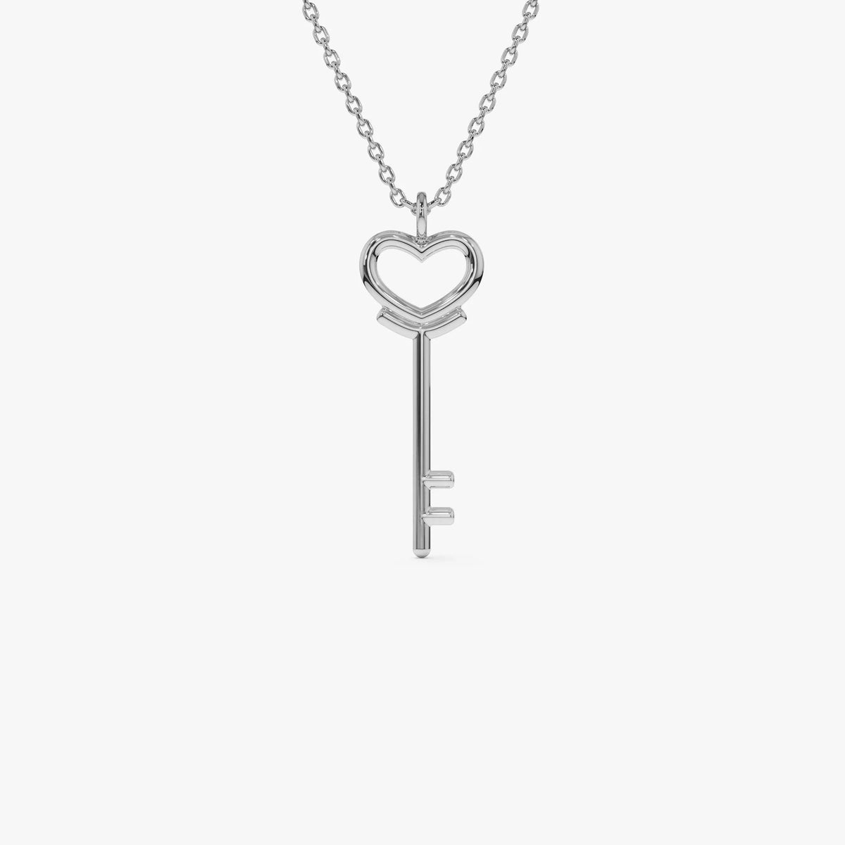14k Solid Gold Heart Key Pendant Necklace