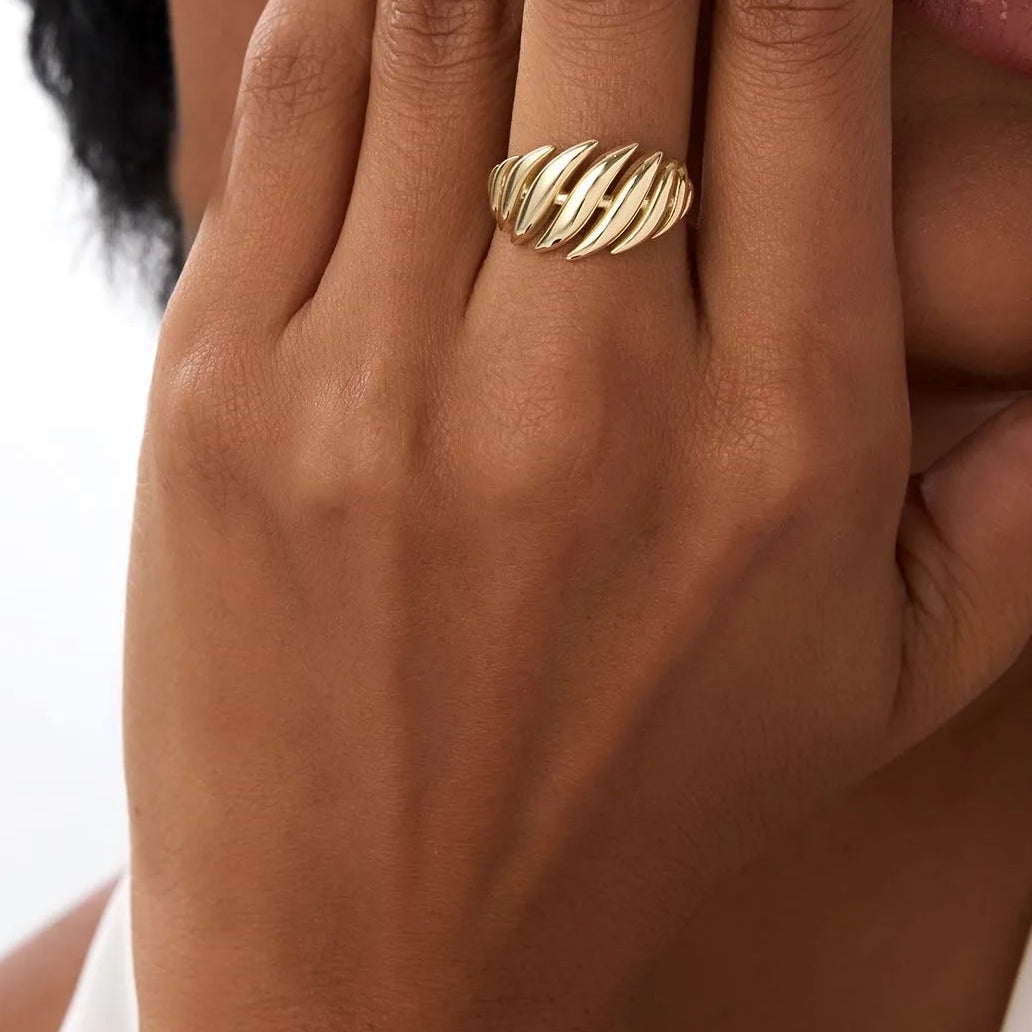 14k Gold Chunky Wave Dome Cocktail Ring 11.75mm Wide Statement Band