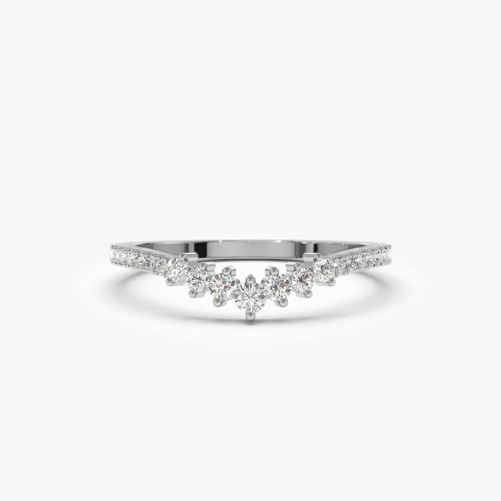 14k Gold Round Diamond Curved Graduating Wedding Band 0.25 ctw