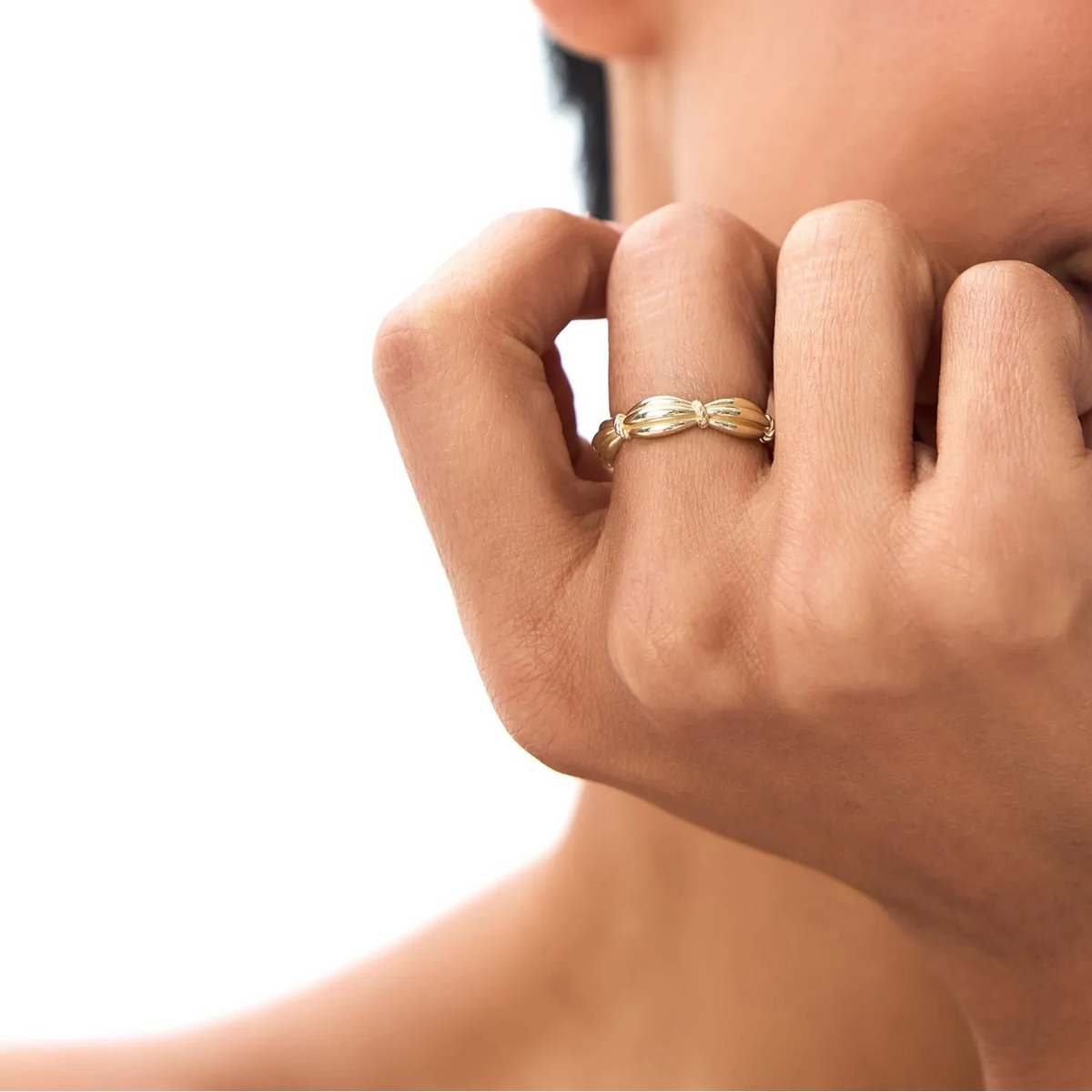 14k Gold Textured Knot Ring Wide Statement Band
