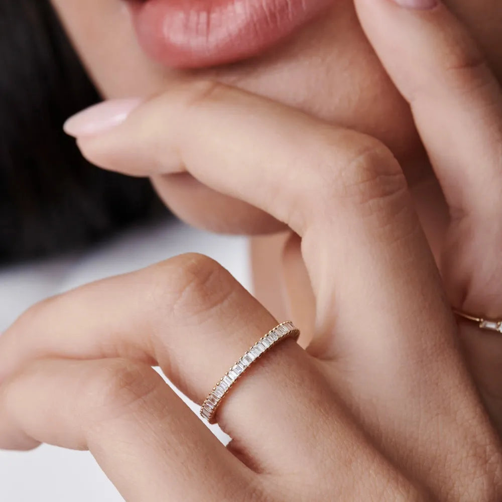 14k Solid Gold Baguette Diamond 0.75 Carat Full Eternity Stackable Band Ring