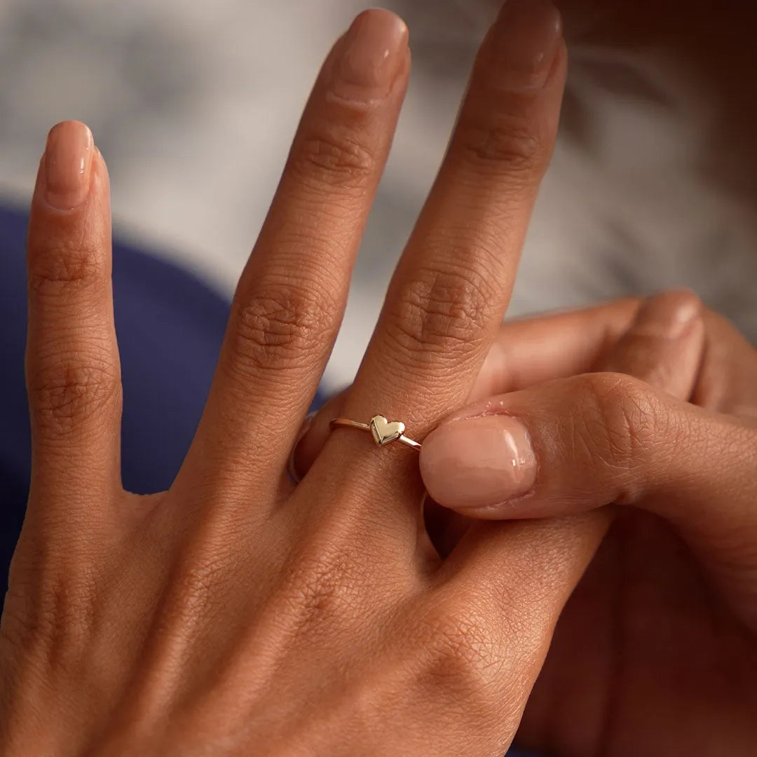 14k Gold Bubble Heart Ring Wide Minimalist Band