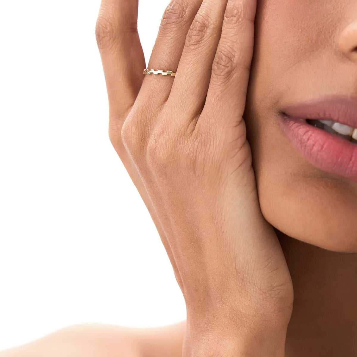 14k Gold Stackable Link Ring 2mm Wide Minimalist Band